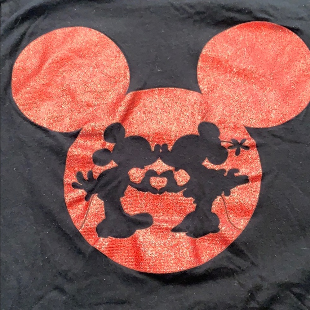 Disney black tee w/ Red Glitter Ears Mickey Minnie